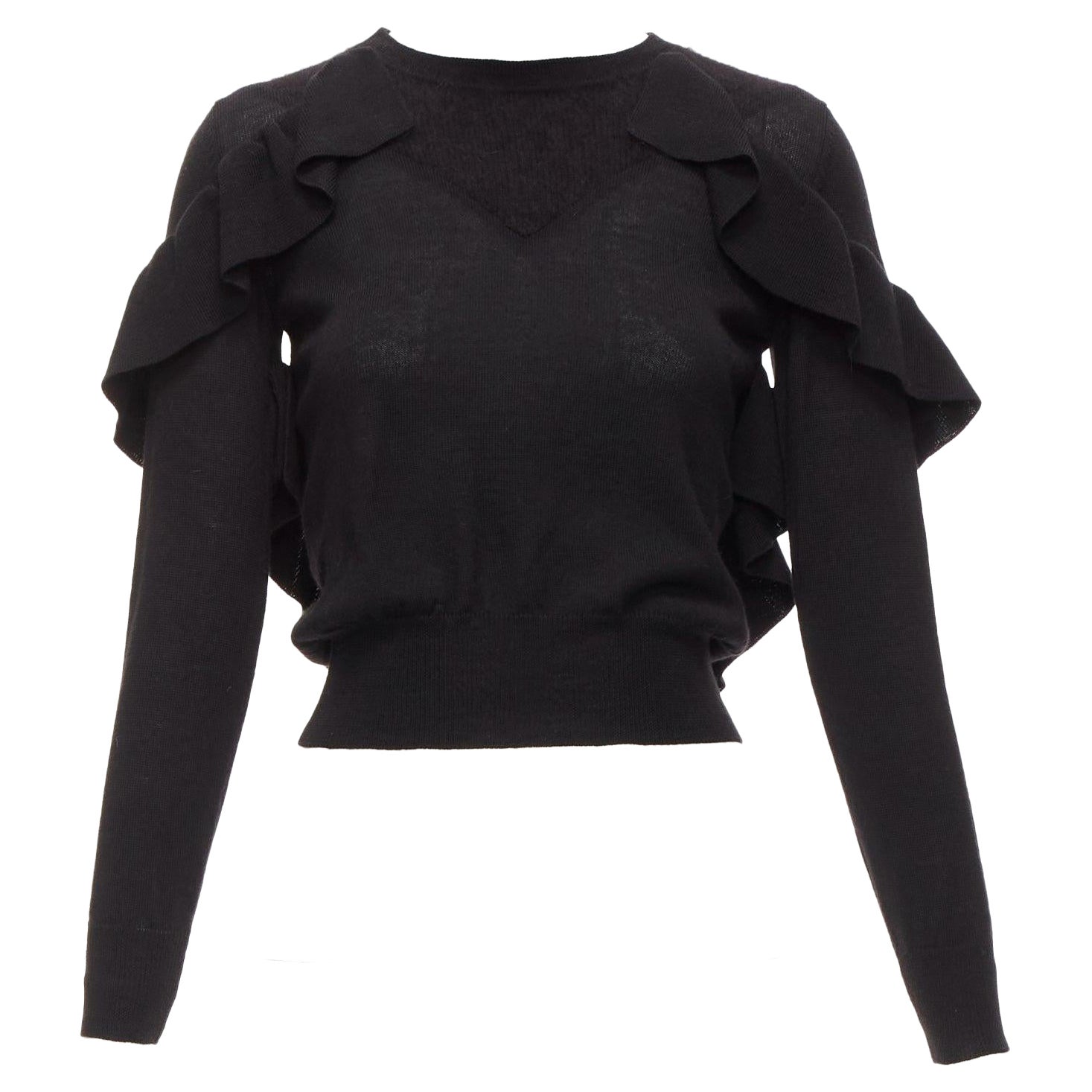 VIKTOR & ROLF jersey corto con volantes laterales de lana virgen de seda y cachemira negro XS en venta