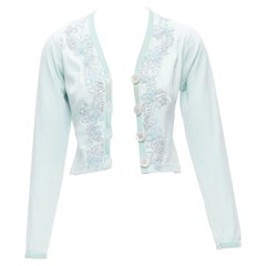 VOYAGE INVIERTE EN EL ORIGINAL LONDON cárdigan de terciopelo azul menta adornado S