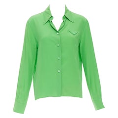PRADA 2022 100% silk crepe de chine kelly green triangle logo shirt IT38