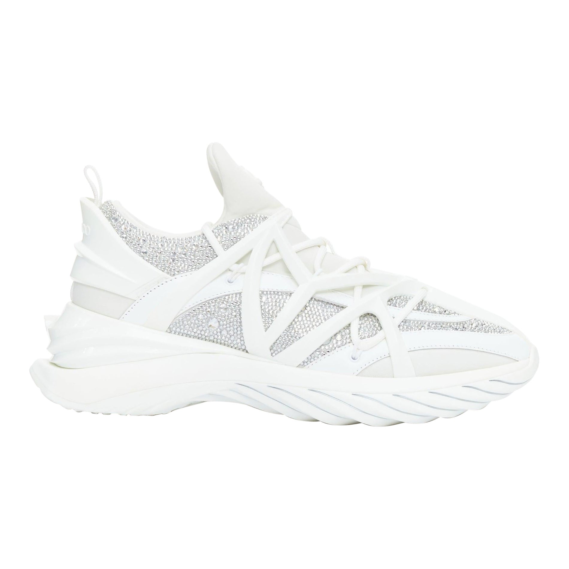 JIMMY CHOO 2024 Cosmos white crystal round toe lace up sneakers EU39 For Sale