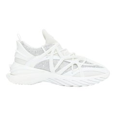 JIMMY CHOO 2024 Cosmos white crystal round toe lace up sneakers EU39