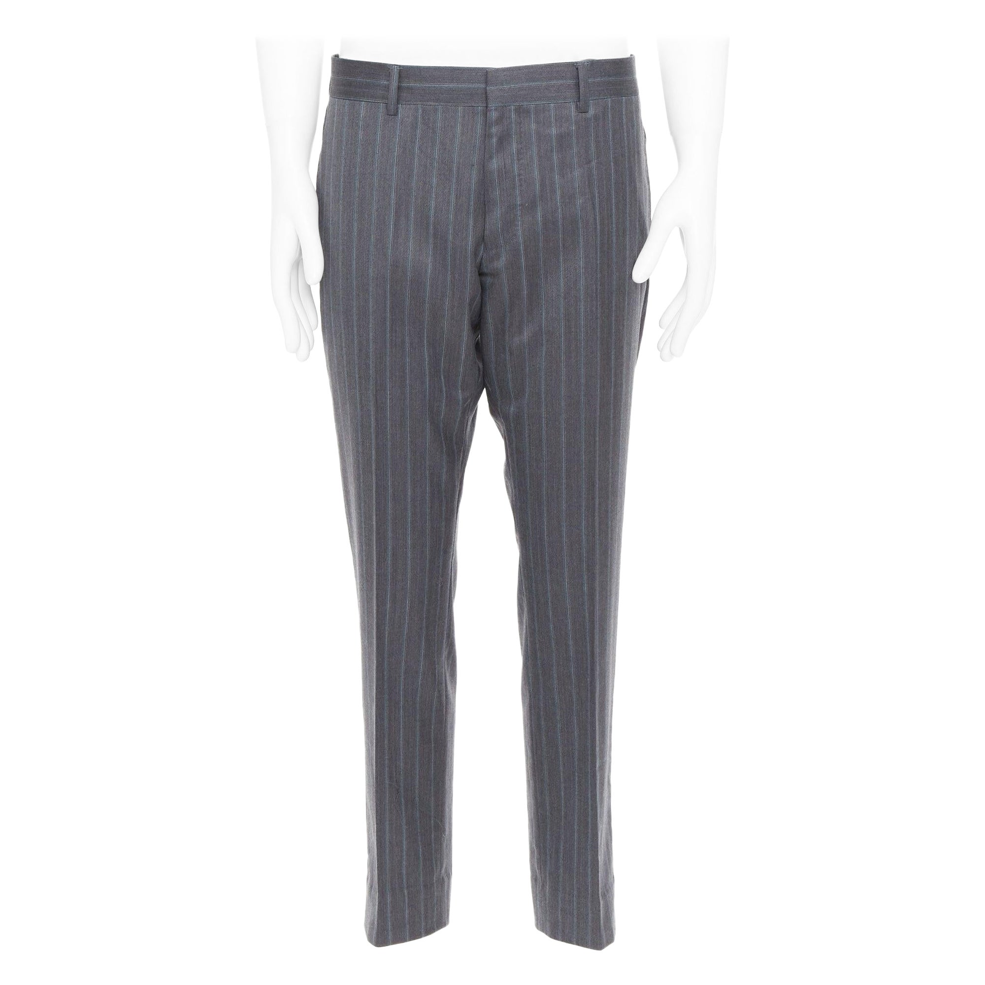 GUCCI Vintage grey wool cashmere pinstripe trouser pants IT52 XL For Sale