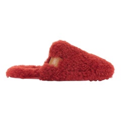 LOEWE rot Shearling braun Anagramm Leder Tag Pantoffel Pantoletten EU37