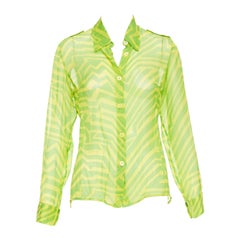 GUCCI 1996 Tom Ford Vintage green yellow geometric silky sheer shirt IT42 M