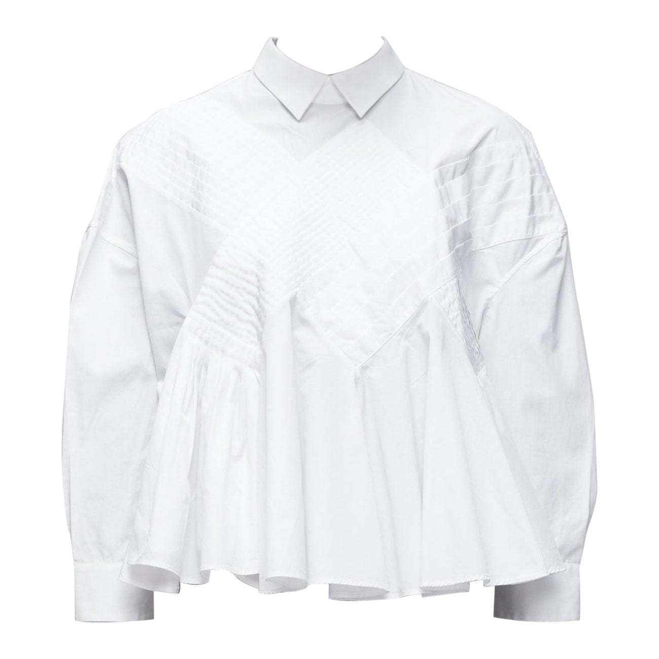 VIKTOR & ROLF white cotton criss cross pleated collared boxy flare shirt IT40 S For Sale