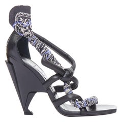 JIMMY CHOO Kalypso blue scarf black architectural heel sandals EU36.5