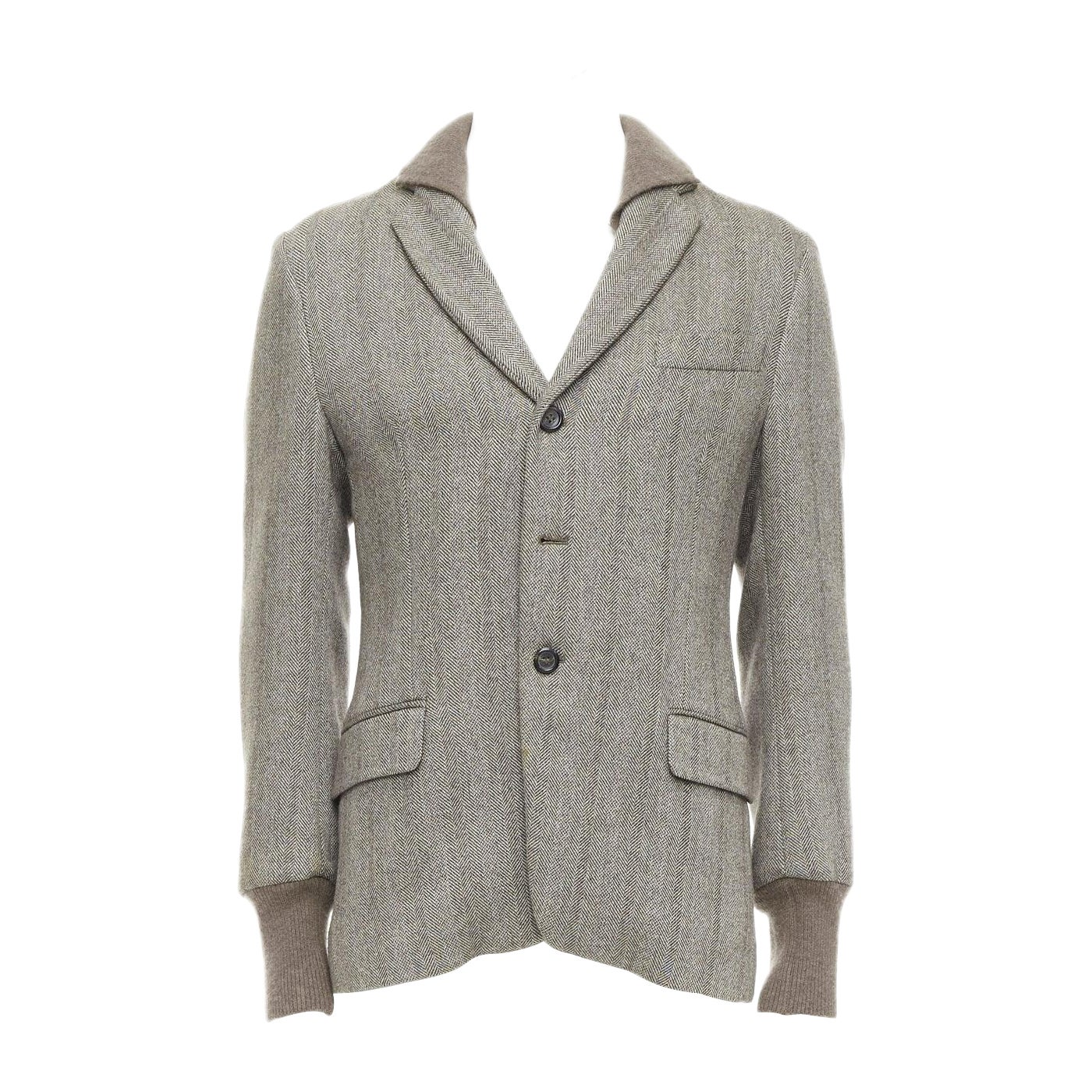 YVES SAINT LAURENT brown herringbone cashmere silk layered collar jacket FR48 M For Sale