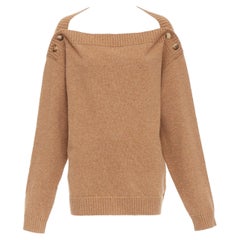 BURBERRY camel marrón lana cuerno botón bateau cuello jersey L