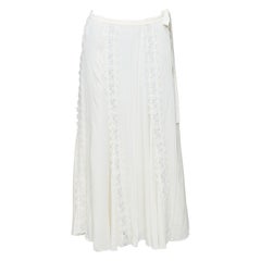CHLOE Iconic Milk cream 100% silk lace trim pleated midi skirt FR36 S