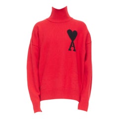 Pull à col roulé AMI de Coeur laine vierge rouge logo cœur noir L