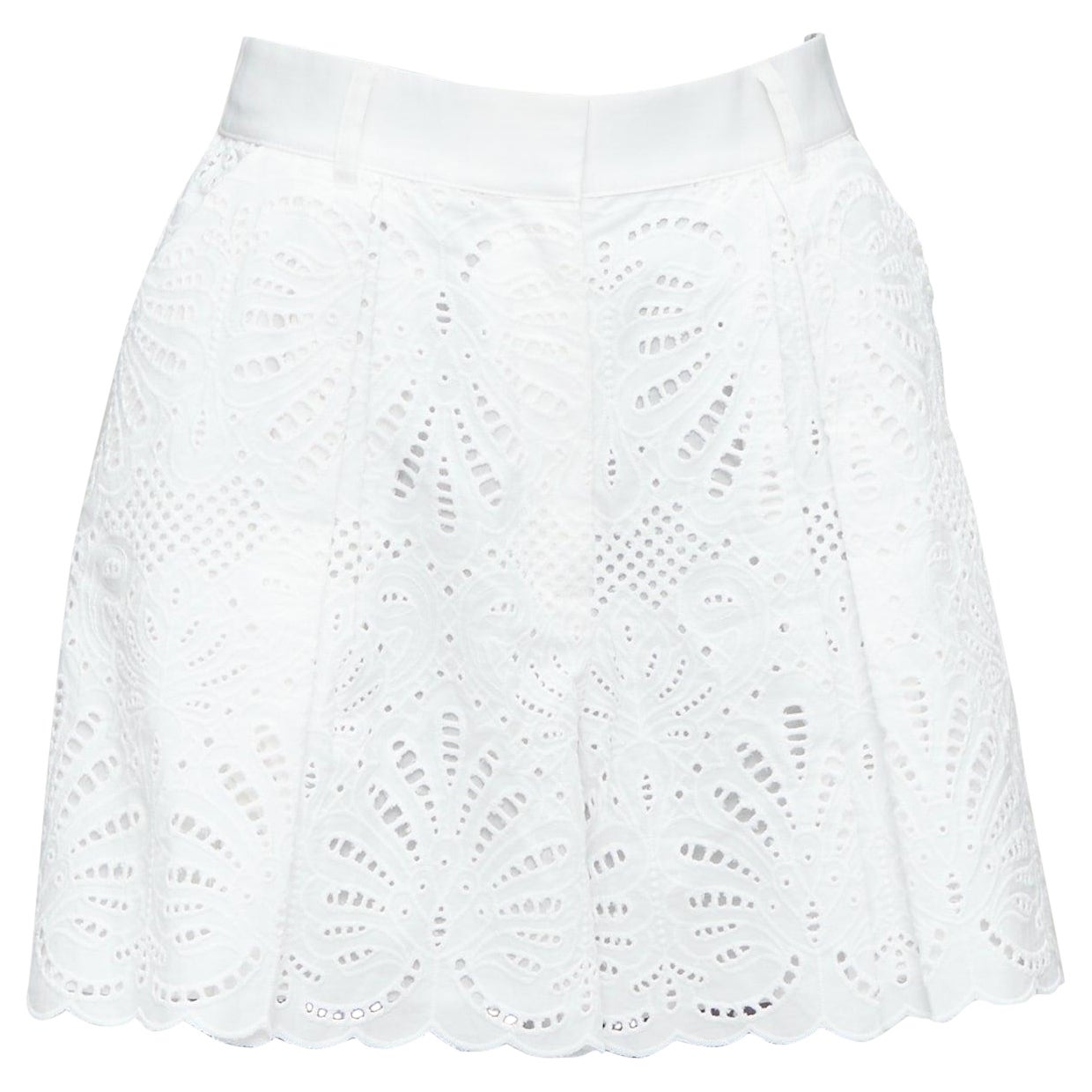 SELF PORTRAIT 2024 white floral anglais wide high waist shorts UK6 XS For Sale