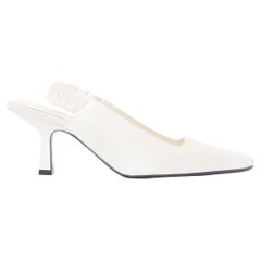 KHAITE Celaya ivory satin scrunch slingback square toe spool heels EU37