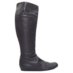 LANVIN Schwarze flache, lange Stiefel aus weichem Leder mit runder Zehenkappe