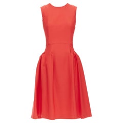 BOTTEGA VENETA red 100% vrigin wool 3D pleated crew neck fit flare dress