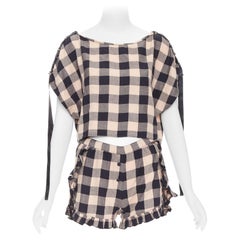 MORGAN LANE - top a scacchi in cotone nero e pesca, set corto P