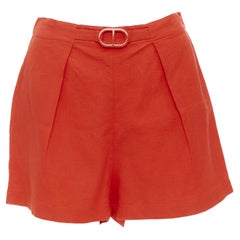 HERMES Chaine D'Ancre red cotton blend buckle pleated shorts FR36 S