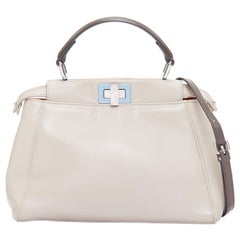 FENDI Peekaboo beige smooth leather blue steel details turnlock crossbody bag