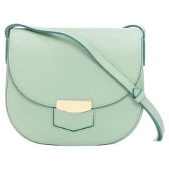 CELINE Trotteur mint green grained leather gold hardware small crossbody bag