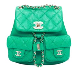 CHANEL 23P Duma Small green caviar leather silver CC logo mini backpack