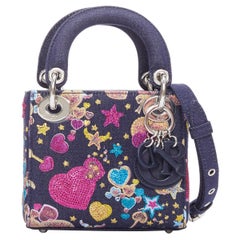rare CHRISTIAN DIOR Lady Dior Limited edition nano blue denim heart tote bag