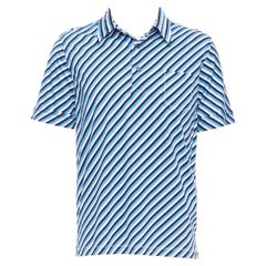 PRADA 2014 blue white black cotton diagonal striped polo shirt L