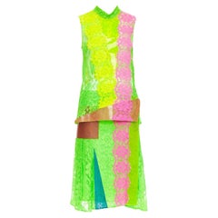 CHRISTOPHER KANE 2016 Runway neon green pink PVC lace skirt set UK8 S