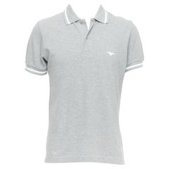 DIOR HOMME grey cotton pique white bee striped polo shirt FR46 S