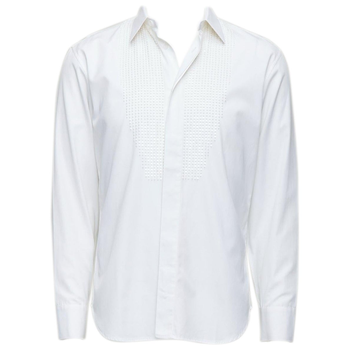 DIOR HOMME white cotton sequin applique front darted back shirt EU38 S For Sale