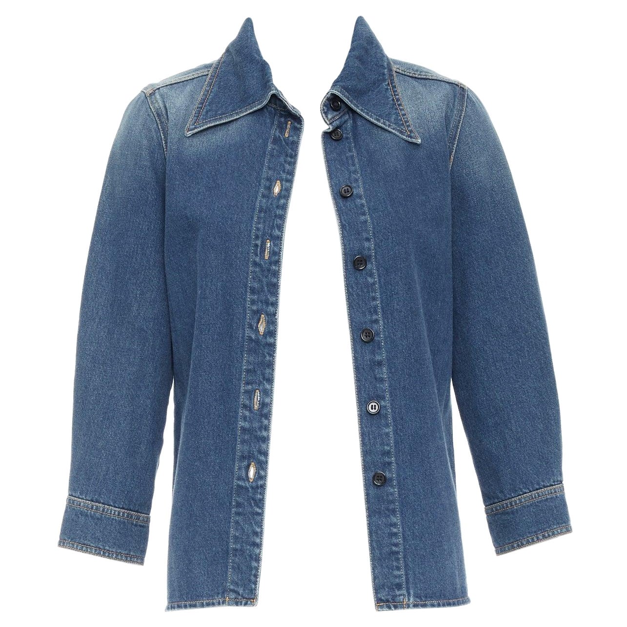 CHLOE blue washed denim cotton cropped sleeve over shirt FR38 M For Sale