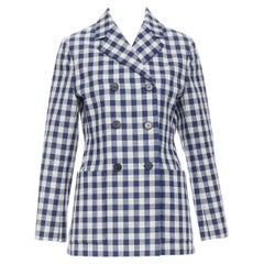 CHRISTIAN DIOR 2020 Runway blue cream virgin wool checkered bar jacket FR40 L