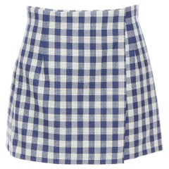 DIOR 100% virgin wool blue cream check mini skort shorts FR36 S