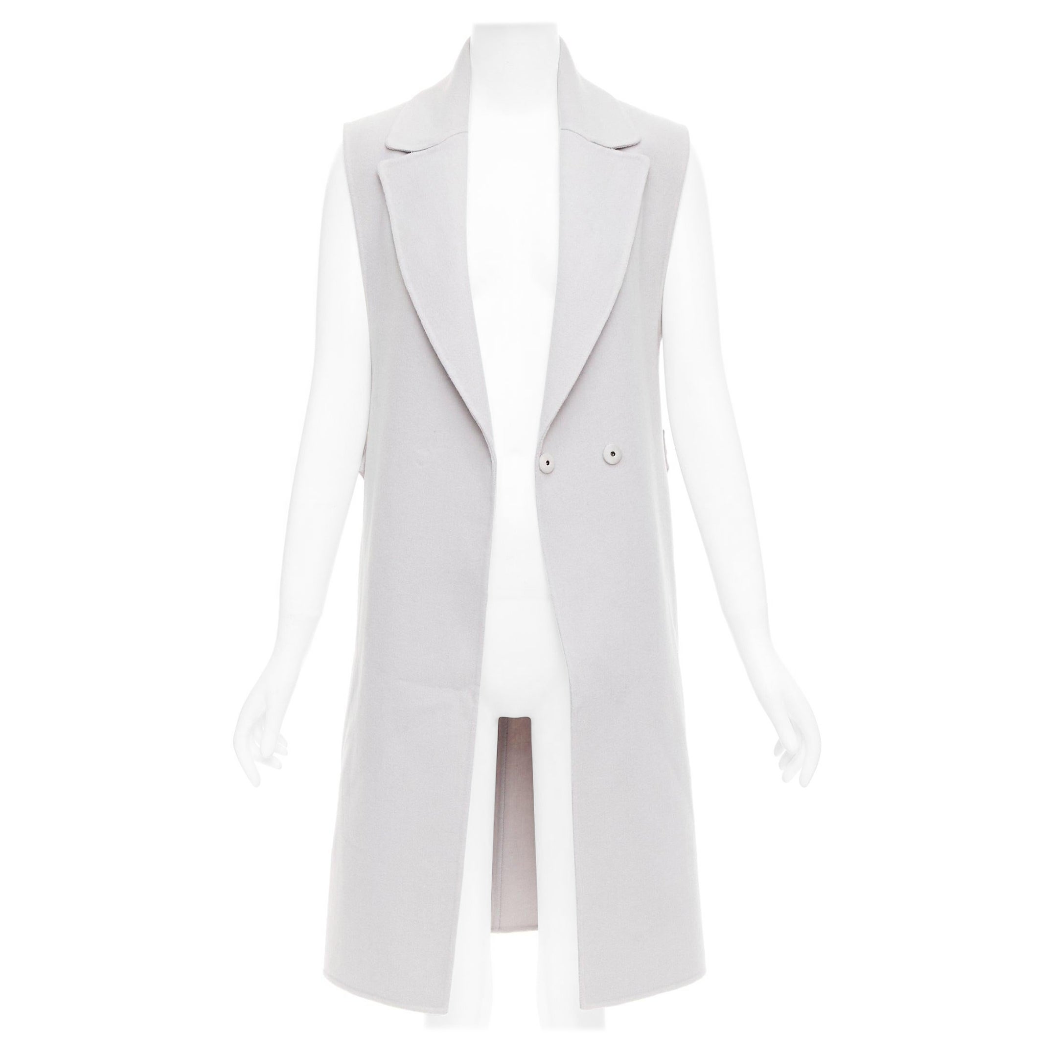 JIL SANDER light grey wool blend double breasted vest coat FR34 XS For Sale