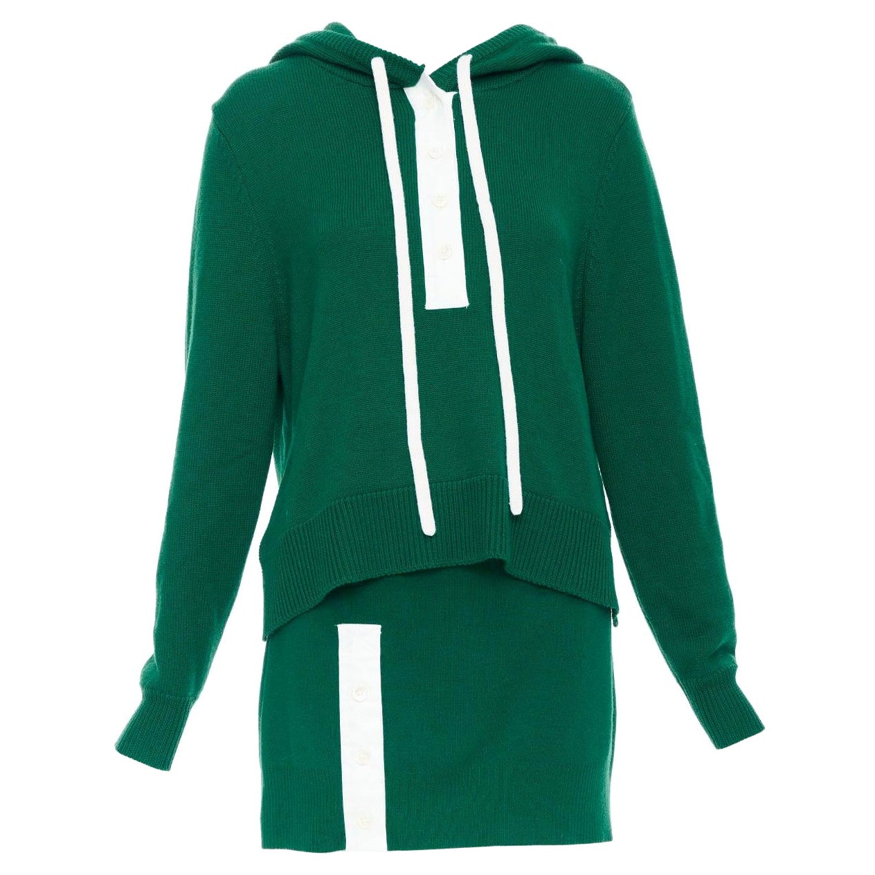 MONSE 2021 Runway green white logo polo  hood sweater mini skirt For Sale