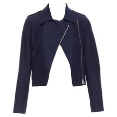 HARRIS WHARF LONDON navy virgin wool cropped biker jacket IT38 XS