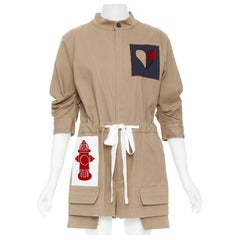 MONSE tan cotton blend heart fire hydrant patchwork romper US2 S
