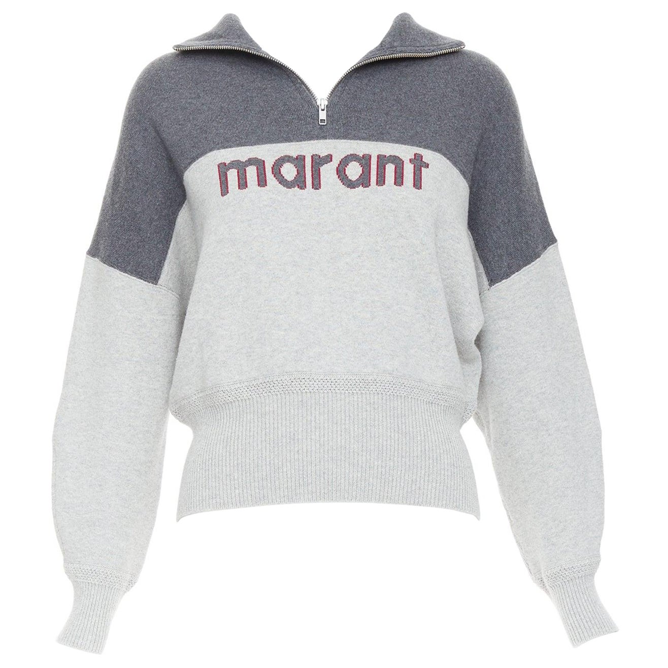 ISABEL MARANT Etoile grey bicolor logo half zip jumper sweater