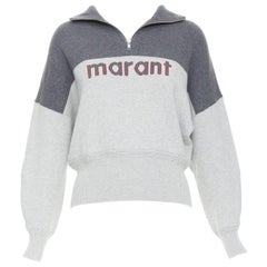 ISABEL MARANT Etoile pull-over gris bicolore avec logo et demi-fermeture éclair