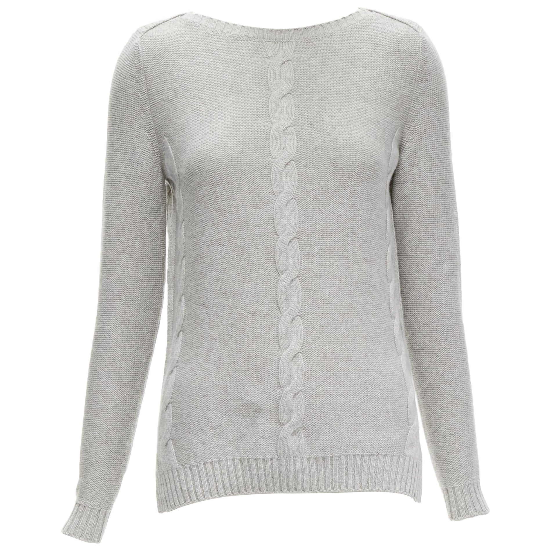 LORO PIANA 100 % grauer Baby-Kaschmir-Pullover aus geflochtenem bateau-Ausschnitt IT38 XS im Angebot