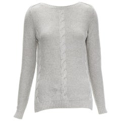 LORO PIANA 100 % grauer Baby-Kaschmir-Pullover aus geflochtenem bateau-Ausschnitt IT38 XS