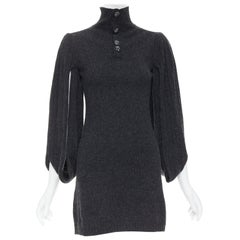 CHANEL 07A charcoal grey CC button loop sleeve sweater dress