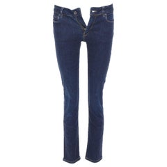PRADA gewaschene dunkelblaue, kontourförmige, schlanke Jeans in Kurzform XS