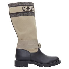 CHRISTIAN DIOR D-Major black khaki logo canvas safari boots EU38