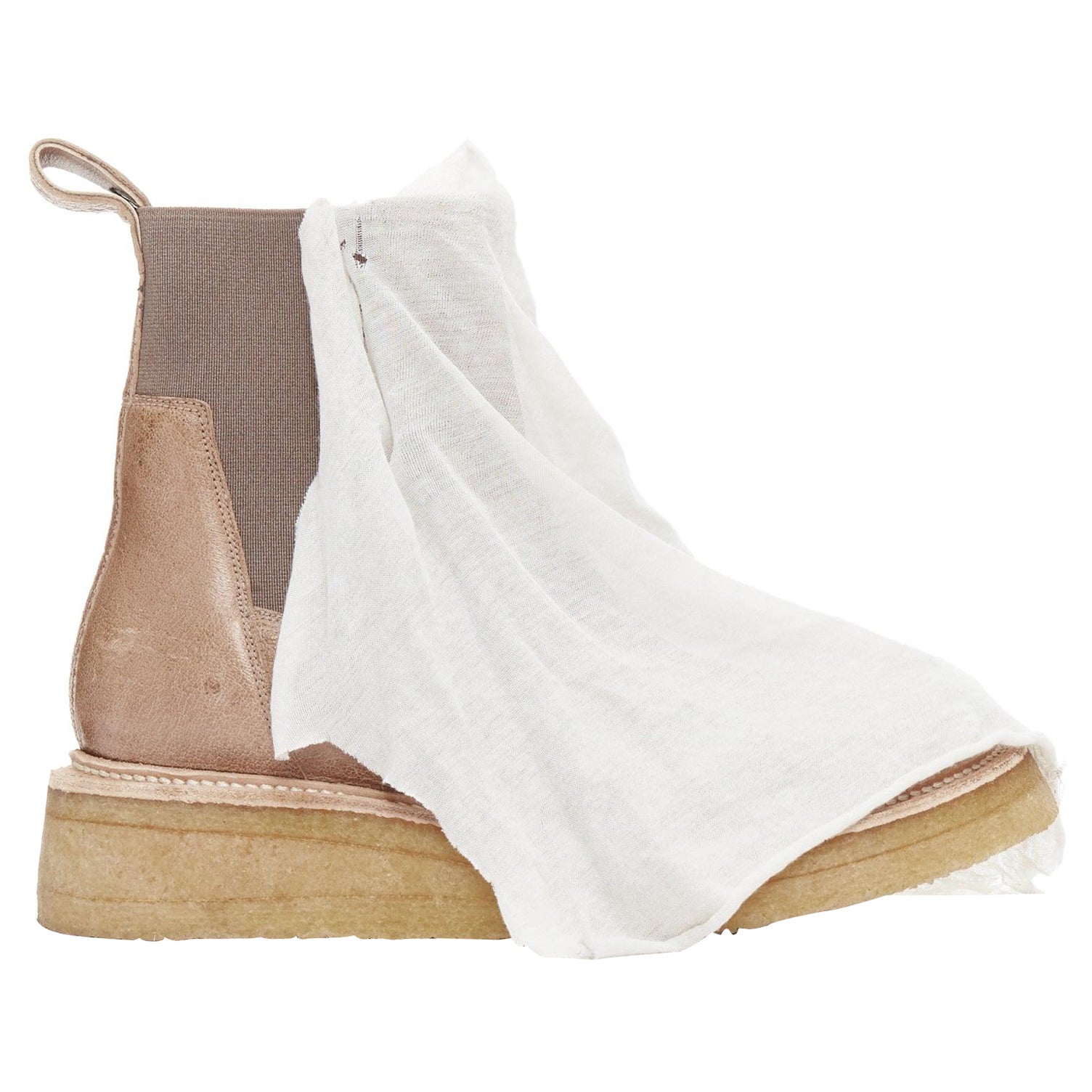 RICK OWENS Brauner grauer Stoff drapierter Lederstiefel EU35 EU36
