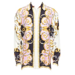 GIANNI VERSACE 1995 Vintage 100% silk purple black leopard barocco shirt IT48 M