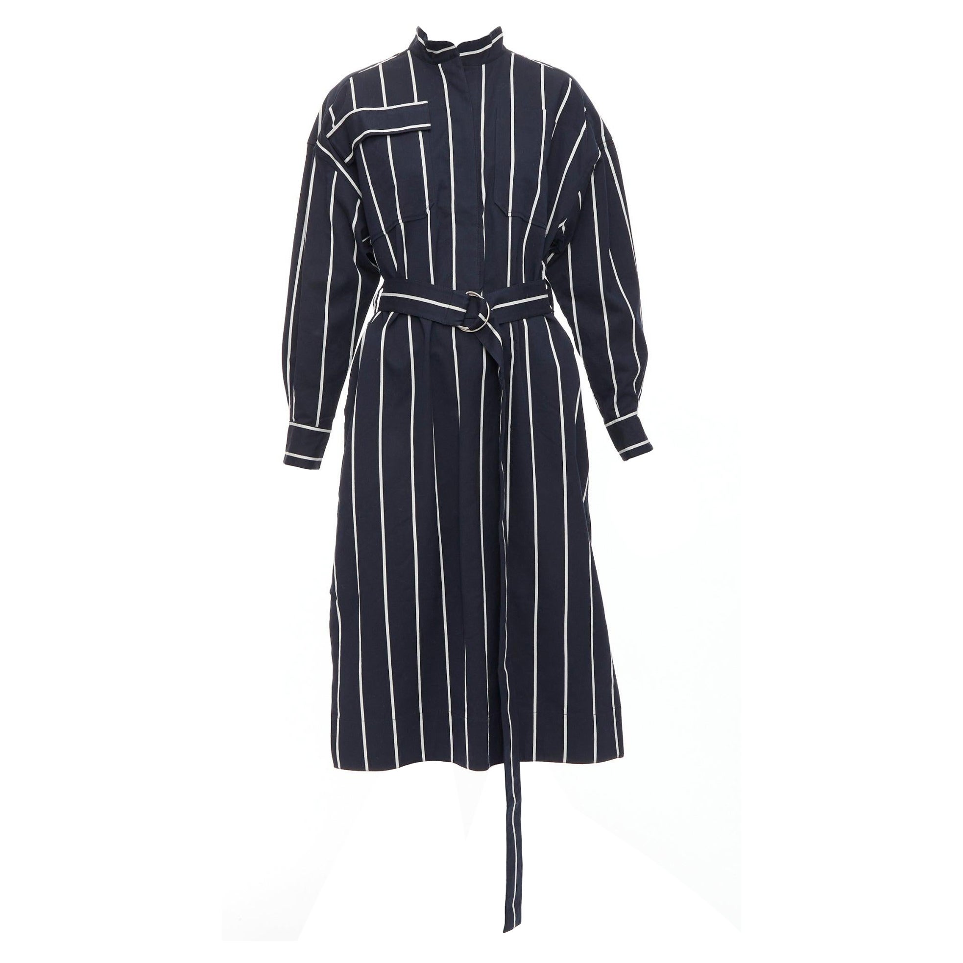 CELINE Phoebe Philo 2018 Runway black vertical stripe belted dress FR34 XS For Sale