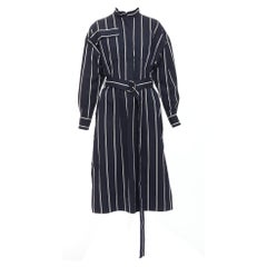 CELINE Phoebe Philo 2018 Runway black vertical stripe belted dress FR34 XS