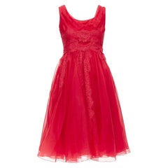 DOLCE GABBANA abito svasato in cotone misto seta, pizzo e tulle IT36 XXS