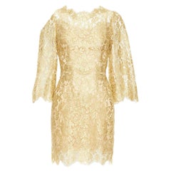 DOLCE GABBANA metallic laminated lace pink crystal buttons shift dress IT36 XXS