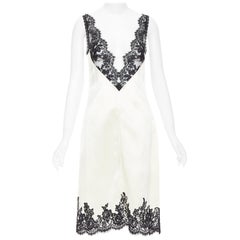 rare CELINE Phoebe Philo 2016 Runway cream silk sheer lace slip dress FR38 M