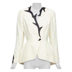 Thierry Mugler 1998 Blazer vintage in cotone bianco sporco con collo a peplo FR40 L.